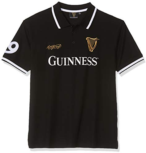 Guinness Men's BLK Guin 59 STR Collar S/S Polo Regular Fit Button Down Short Sleeve Polo Shirt, Black (Black Black), Small (Manufacturer Size: S)