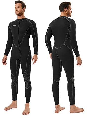 Seaskin Mens 3mm Shorty Wetsuit, Full Body Diving Suit Front Zip Wetsuit for Diving Snorkeling Surfing Swimming Medium