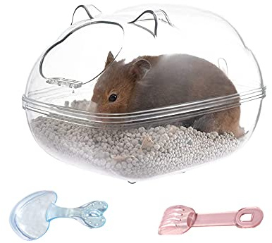 Récipient de bain de sable pour hamster, petite baignoire pour animaux domestiques, sauna, toilettes avec pelle pour gerbille syrienne, nain, cochon d'Inde, rat, souris (taille S)