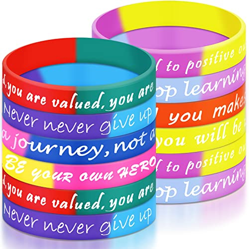 Kasyat 32 Pulseras de Goma Inspiradoras Pulseras de Silicona con Citas Motivacionales Pulseras Elásticas de Colores Banda de Muñeca Unisex Surtida para Adultos Fiesta de Cumpleaños