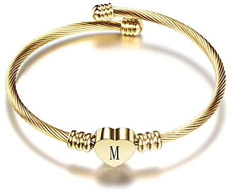 VQYSKO Gold Bracelets for Girls-A to Z Stainless Steel Heart Initial Girl Jewellery, Birthday Gifts for Girls (Gold - M)