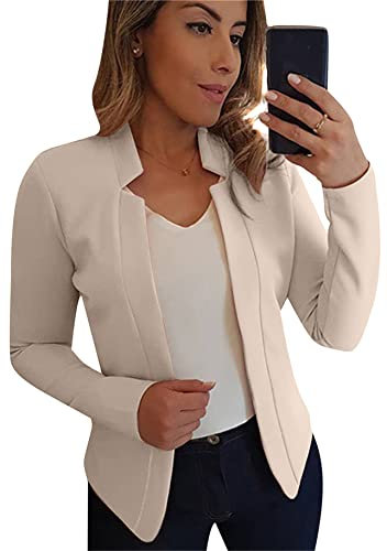 Yming Damen Vorne Offen Blazer Lässig Kurz Blazer Business Büroarbeit Anzugjacke Beige M