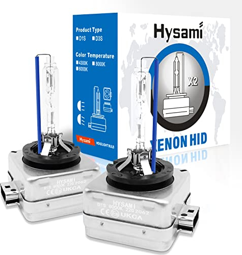 Hysami D1S Xenon HID Lampadine per fari, 8000K Bianco freddo 35W Illuminazione automobilistica, 85415 Lampadine di ricambio allo xeno senza raggi UV 85415 a fascio alto/basso - 2 confezioni