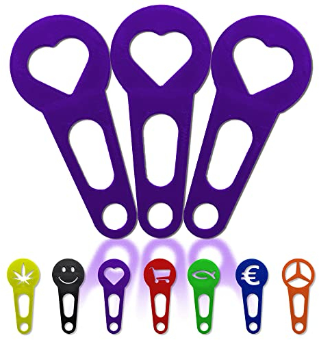 3 gettoni per il carrello della spesa, rimovibili immediatamente come portachiavi; 3 pezzi in un set Sblocca carrello Sblocca carrello (Viola, Cuore)