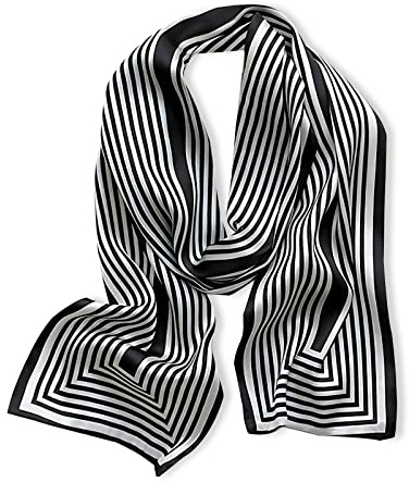 LumiSyne Striped Skinny Scarf For Women Silky Satin Scarves Classic Stripe Pattern French Elegance Business Style Narrow Long Neckerchief Decorative Bandanas Headdress Hairband Handle Wrap Ribbon