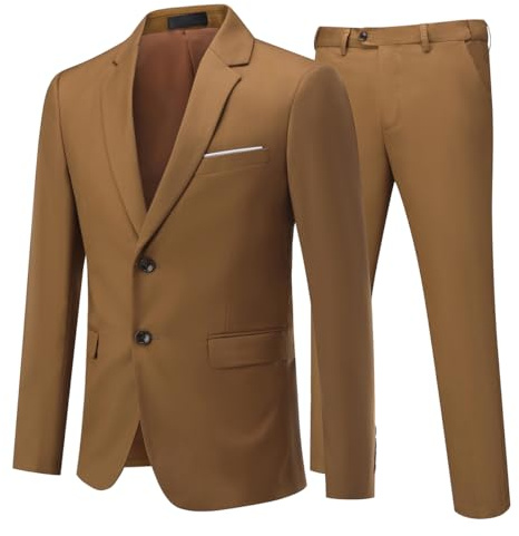 Allthemen Herr 2-delad kostym 2 knappar business blazer byxa, Kaffe, S