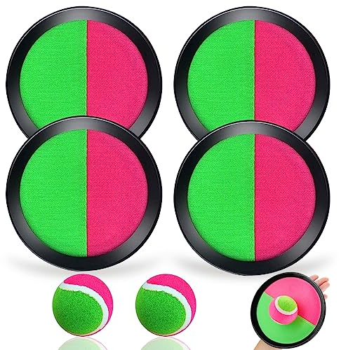 LGZIN Klettballspiel für Kinder, Klettball Strandspielzeug mit 4 Schläger und 2 Bälle, Strandspiele Wurfspiel Kinder, Klettball Set für Garten, Innen und Outdoor