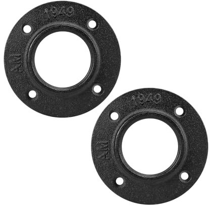 BathAce Industrial Pipe Floor Flange, Heavy Duty Malleable Iron Pipe Fittings, Wall Mounted Vintage DIY Threaded Flange for Decoration Steampunk Furniture Vintage Project, Black(2 Pack, 2 Inch)