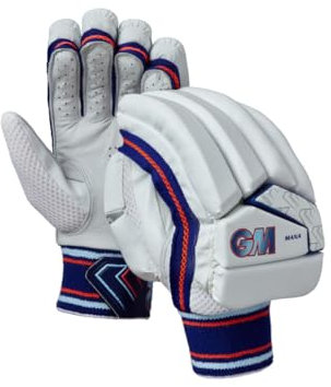Gunn & Moore GM Cricket-Schlaghandschuhe, Mana, leichtes Handrücken-Design, Handfläche aus Kalbsleder, Rechtshänder, Gewicht: ca. 470 g, Weiß
