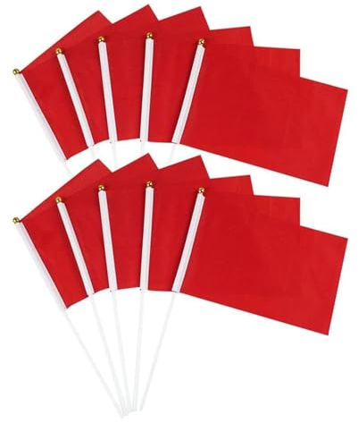 Handgehaltene Mini Flagge, Stick Flagge, 14x21cm, Rot, 10 Stück - Perfekt für Sportveranstaltungen, Feierlichkeiten und Parties