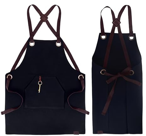 THE BRISK BARREL Chef Aprons for Men BBQ Apron - Work Apron for Men Black. Cotton Canvas. Aprons with Pocket, Bottle Opener, and Whistle. Kitchen Apron. Christmas Day Gift