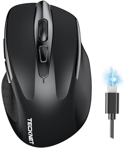 TECKNET Silent Kabellose Maus, Wiederaufladbar Funkmaus 4800 DPI, 2,4 GHz Optische Computer Maus für Laptop, PC, Mac, 6 Tasten, Schwarz