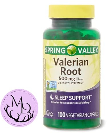 Generic Spring Valley Valerian Root 500mg Vegan Capsules (Valeriana officinalis) - Dietary Supplement for Sleep Support* + Includes DRI Store Sticker (Pack of 1-100 Count)