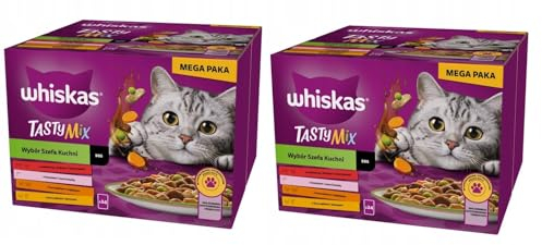 Whiskas 1+ Katzenfutter Tasty Mix Chef´s Choice in Sauce, 24x85g (2 Packungen) Hochwertiges Nassfutter für ausgewachsene Katzen in 48 Portionsbeuteln