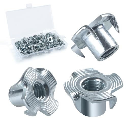 BOUMVID Dadi a T M8 x 11 mm, 50 Pezzi Filettato Dadi a Griffe Dadi con 4 Griffe Legno Inserti, Acciaio Zincato T Dado per il Fissaggio di Parti di Mobili Dado con Griffe da Manicotti