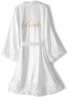 Trek Forte Peignoir de Bain Femme Satin Bride Kimono Robe pour Nuit Manche 3/4 Courte Peignoir Robe de Soirée de Mariage