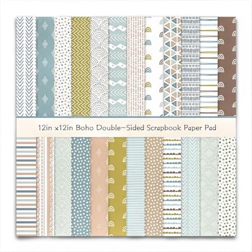 Scrapbooking-Papier mit Boho Muster, 24 Blatt Dekorpapier Decoupage Papier Block Stamperia doppelseitiges Bastelpapier für DIY Kartenherstellung, Alben, Bullet Journals, 30.5x30.5 cm
