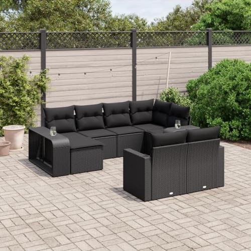Xichuzi 10-TLG. Garten-Sofagarnitur mit Kissen Schwarz Poly Rattan, Lounge Gartenmöbel Set, Möbelsets, Balkon Möbel, Gartenlounge, Gartensofa - 3228895