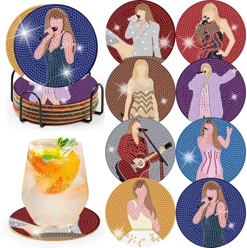 Ljevandria Posavasos de pintura de diamantes, 8 unidades de kits de arte de pintura de diamantes con soporte, juego de manualidades para adultos y niños, juego creativo de pintura de diamantes, un