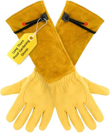 Mellbree Long Thorn Proof Gardening Gloves for Women, Leather Gardening Gauntlets Heavy Duty Garden Gloves Thick Palm Gauntlet Garden Work Gloves with Forearm Protection