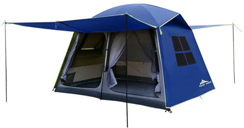 Three Bears 6-Personen-Zelt, 3000 mm wasserdicht, doppellagig mit Raumteilern, farbcodierten Schnallen, Vorzelte vorne & hinten als Sonnenschutz nutzbar – ideales Familienzelt für Camping & Outdoor.