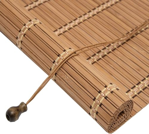 Bambus jalousien innen ohne bohren,bambus rollo aussenbereich 90 100 110 120 150 160cm breit natur,bambus raffrollo weiß,sichtschutz rollo fenster sonnenschutz für Terrasse Balkon(Carbonised A)