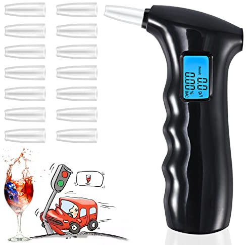 RUTIDA Alkoholtester, Polizeigenau Alkoholmessgeräte mit 14 Mundstücken, Professioneller Alkohol Tester Promillemessgerät mit Digitaler LCD-Anzeige und Halbleiter Sensorik