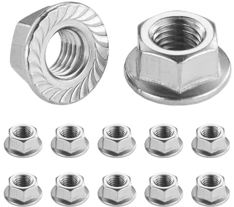 Flewdart 10pcs tuerca brida dentada M12 de 304 acero inoxidable, tuerca hexagonal para tornillos ø 5mm Din 6923 / Iso 4161, M5/M6/M8/M10/M12/M14 (M12 10pcs)
