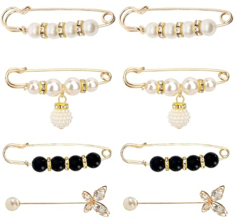 KEWUF Broche Vêtements Mode: Épingles de Perle Simulée, Décolleté, Papillon, Sécurité Châle Pull Écharpe Manteau Robe Chemises (8 Stück)