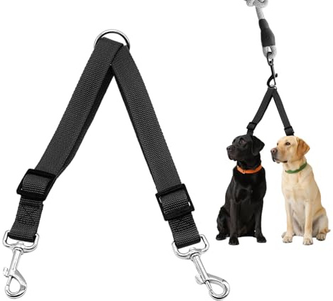 1Pcs Double Ended Lead for Dogs,Adjustable Double Lead for 2 Dogs,Tangle-Free Double Dog Leads for Harness and Collar(Black)