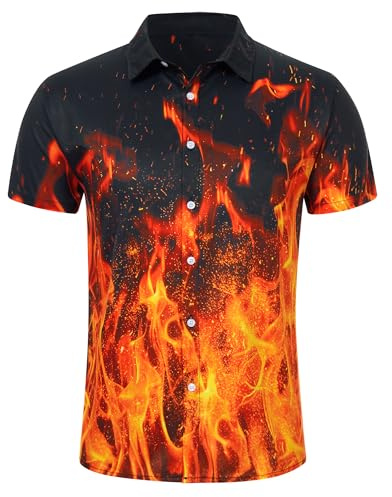 RAISEVERN Rave Mens Shirts 3D Printed Hawaiian Funny Black Red Funky Stag Bright Ugly Holiday Bad Taste Crazy Shirt Awful Gifts, L