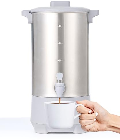 SYBO 45 Cup Coffee Urn, Commercial Grade Stainless Steel Percolate Coffee Maker, Removable Filter, Easy to Clean, Hot Water Urn for Catering, Hot Beverage Dispenser with Cool-Touch Handles, 6L, Grey