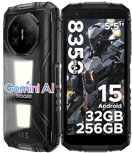DOOGEE FIRE3MAX Telephone Portable Incassable Android15, 32GO RAM+256GO ROM/2TO, Smartphone Incassable 1200LM Double Lampe Camping 8350mAh, Caméra 48MP, Écran 5.5 Dual SIM, NFC/Face ID/OTG/GPS