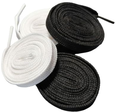 zffkz Paquete de 4 cordones planos para zapatillas (2 cordones blancos, 2 cordones negros) de 120 cm x 8 mm, trenzados de alta calidad, para deportes, correr, lona, casual, etc.