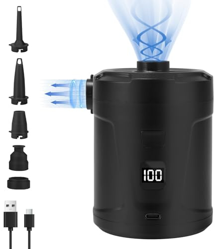 Portable Air Pump for Inflatables: Type-C Rechargeable Battery Lightwight Ultra-Fast Inflate Deflate Electric Air Pumps 5 Nozzles Ultra-Mini Vacuum Pump for Sleeping Pads, Pool Toys, Floats