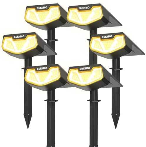 SUNNMO 6 Pezzi Faretti Solari a LED da Esterno, Lampade Luci Solari da Giardino Potenti 3 Modalità 32 LED IP65 Impermeabile Luce Faretto LED da Esterno Solare per Giardino Piante Albero Luce Calda