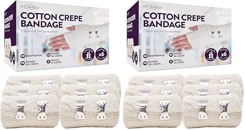 JFA Medical Cotton Crepe Bandages 7.5cm x 4.5m - Box of 6 (Pack of 2)