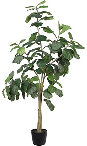 Vickerman 8ft Artificial Potted Fiddle Tree - 114 Large Fiddle Leaves - Green Silk - Artificial Indoor Fiddle Plant - Single Stem - Home Office Decor - Living Room Decor