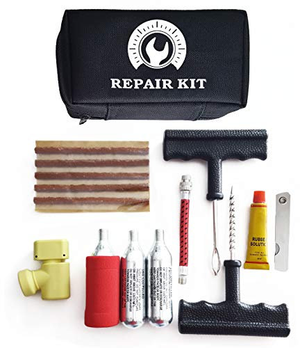 Kit Repara Pinchazos Coche y Moto | Con 3 Bombonas De Gas | Regulador De Presión Con Ruedas Sin Cámaras De Aire || Kit Repara Pinchazos De Emergencia |Para Coche y Moto | Con Estuche