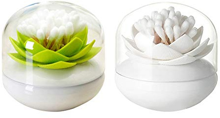 Dofover 2 Pack Creative Lotus Cotton Swab Holder Q-Tips Toothpicks Holder Table Decorate Cotton Bud Storage Box Organizer