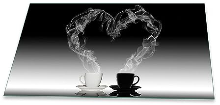 Herdabdeckplatte Abdeckung Ceranfeld Abdeckplatte Schneidebrett 1-Teilig 90x52 Herz Kaffee Schwarz Spritzschutz Glasplatte Ceranfeldabdeckung Schutz Herdschutz Sicherheitsglas Glasschneidebrett
