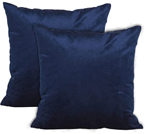 Encasa XO Kissenbezüge aus Samt - 2er-Set (60x60 cm) - Navy blau- Uni gefärbt, weich & glatt, waschbar, quadratisch, großer Wurfkissenbezug für Couch, Sofa, Stuhl, Bett und Wohnbereich