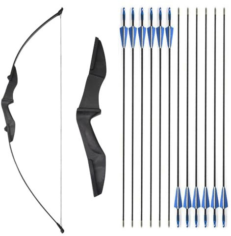 SHARROW Takedown Arco Ricurvo e Set di Frecce Tiro con L'Arco Dritto di Prua 30-40lbs con 12pcs Frecce in Fibra di Vetro per Giovani Adulti Principianti (Nero, 40lbs)