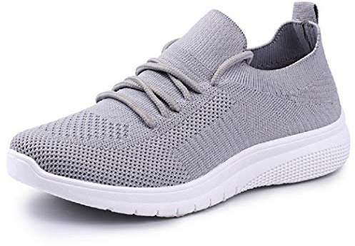 Kvinnor lätta promenadskor damer snörning sneakers nät gå löpning träningsskor låg topp andningsbara atletisk promenad gymskor sport löpning, Grå, 41 EU