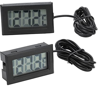 2st Mini Digital Inomhus-/utomhustermometer med Sond, Elektronisk Temperaturvakt, Frystermometer, för Akvarium, Kylskåp, Inkubator, Etc.(Svart*2)