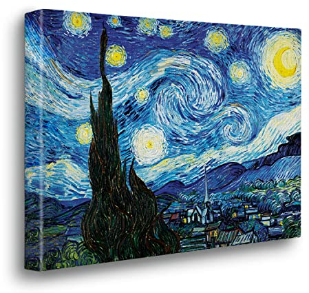 Giallobus - Quadro - Vincent Van Gogh - Notte stellata - Tela Canvas Telaio Premium Alto Spessore - 140x100 - Pronto da appendere - Quadri moderni per la casa