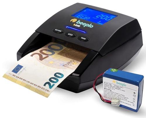 beeplo b330 | Detector de Billetes Falsos EUR | 100% Fiabilidad | Verificación Precisa Automática de 5 Divisas: EUR, GBP, CHF, NOK, SEK | Con Batería