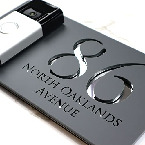 K Smart Sign | Bellissima Video Doorbell house sign for Nest Ring Wifi door bell | Dark Gray - Silver Chrome Mirror | 300mm x 160mm