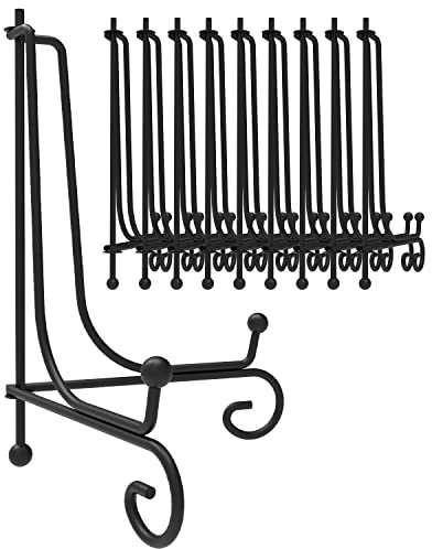 Iron Display Stand 10 Packs, 10 Inches Plate Picture Photo Stand for Display, Black Foldable Easel Holder for Photo Frame, Artwork, Collection, Decorative Plate, Book, Office
