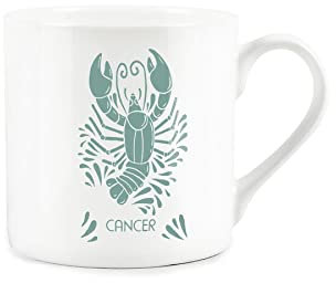 Purely Home Sage Green Cancer Star Sign Mug - White Bone China Coffee/Tea Present Zodiac Gift